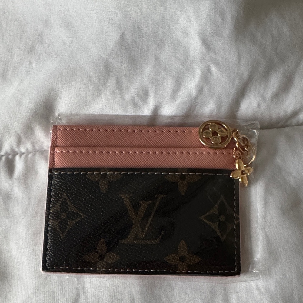 Louis Vuitton Pink and Brown Monogram Card Holder with Gold Charm